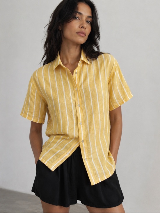 C&C California Tops - Yellow Striped Button-Up Women's Top